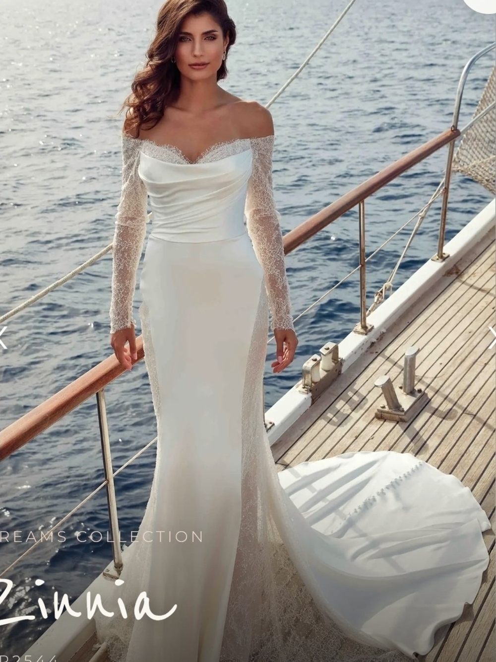 Eddy K Zinnea Elegant Off-Shoulder Ivory Bridal Gown with Sleeves Size 10 Nwt